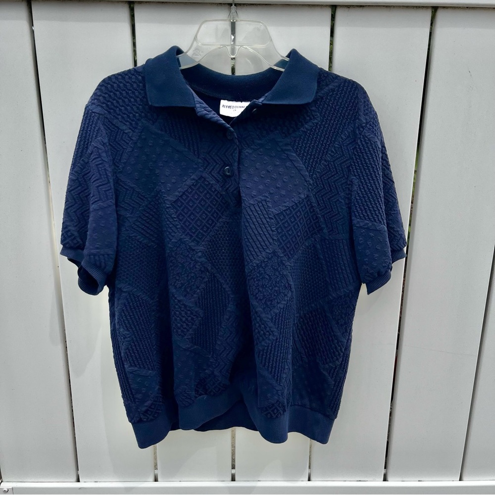 Alfred Dunner Textured Blue Collared Shirt